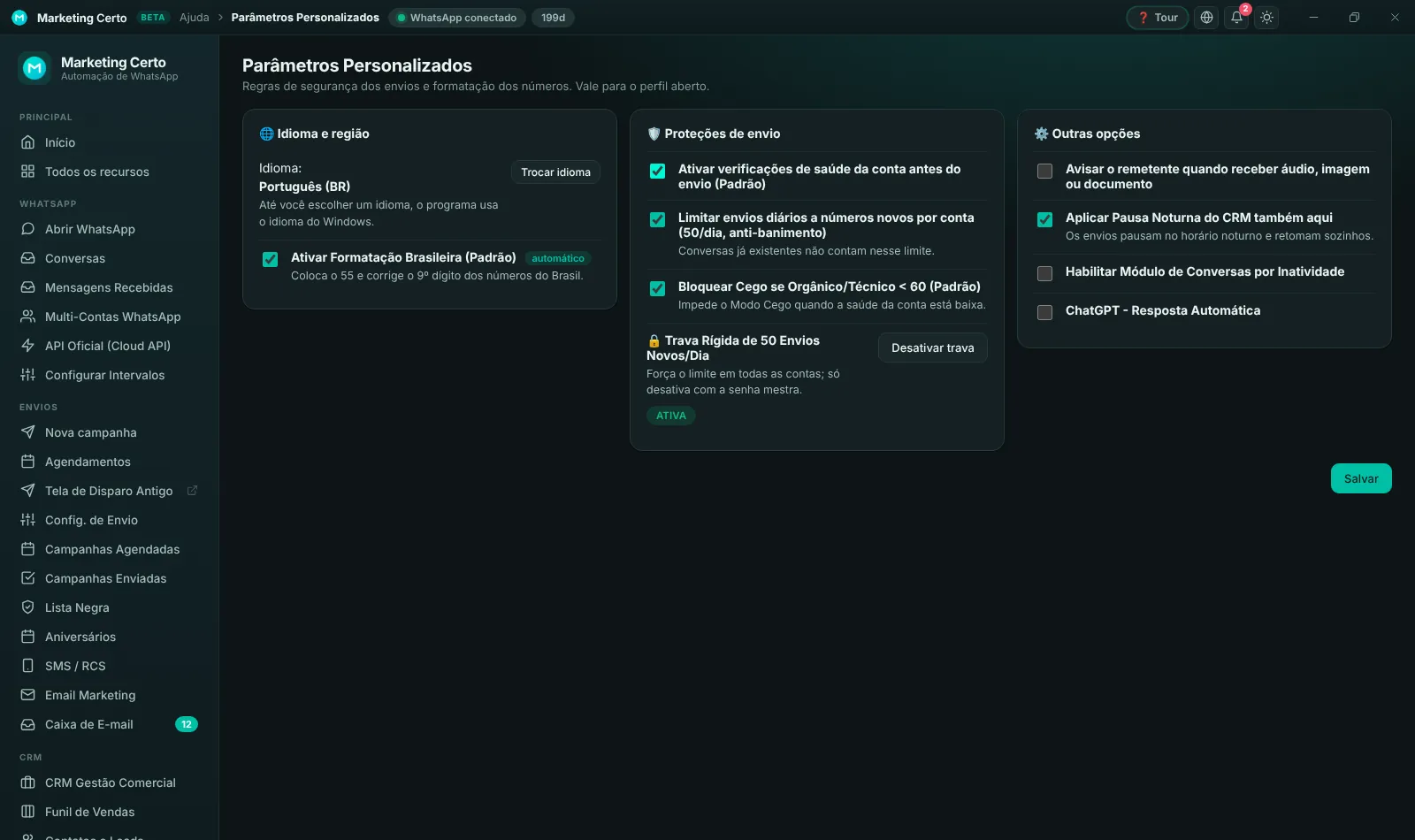 Proteções de envio e Auditoria